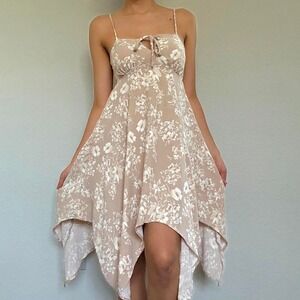 Cream and white floral print asymmetrical dress
